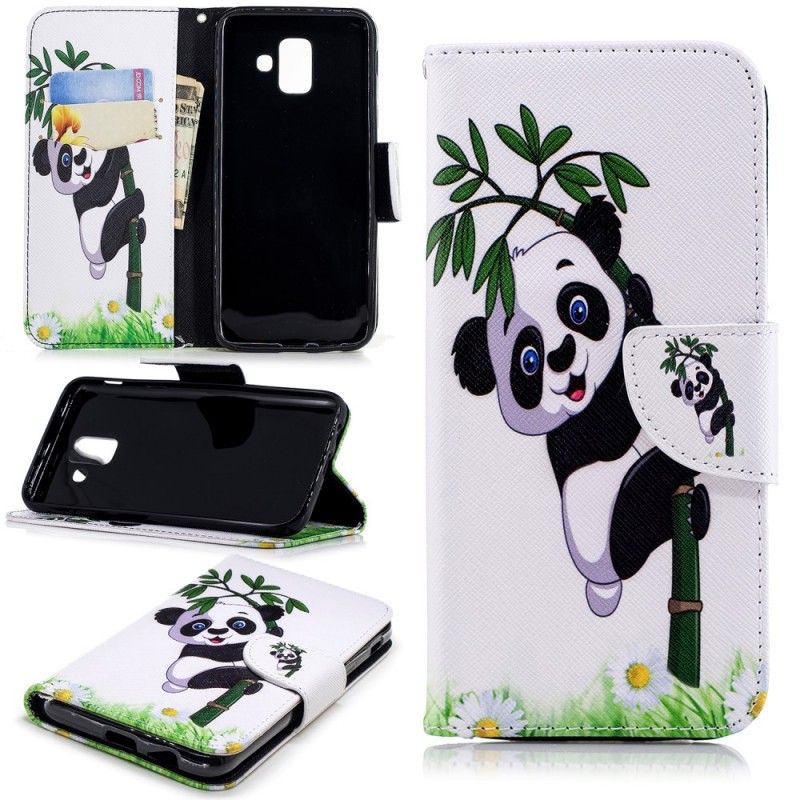 Flip Cover Læder Samsung Galaxy A6 Panda På Bambus