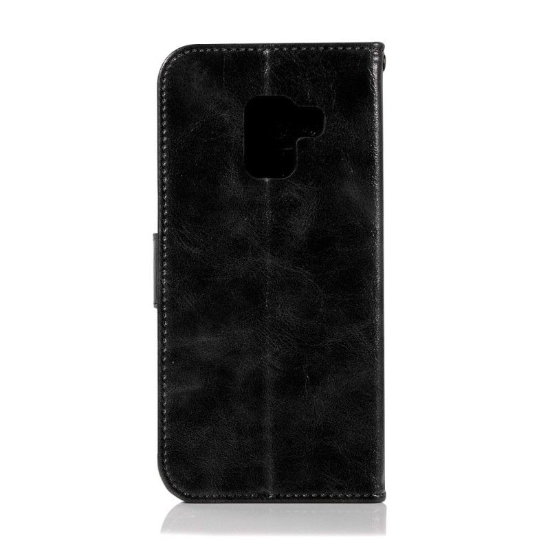 Flip Cover Samsung Galaxy A6 Mørkerød Mobilcover Vintage Lædereffekt Med Rem