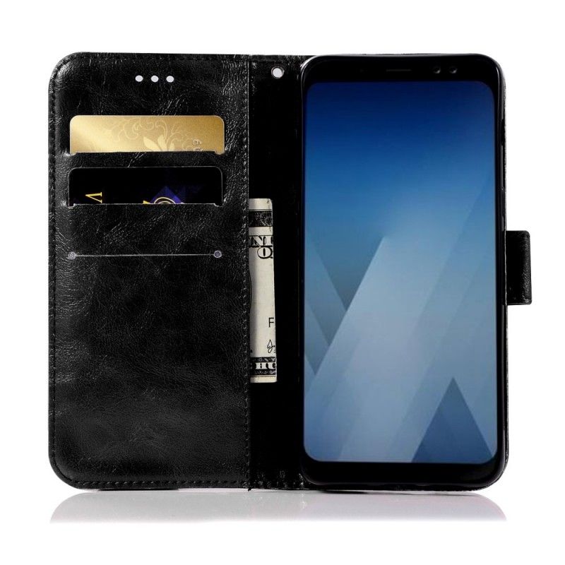 Flip Cover Samsung Galaxy A6 Mørkerød Mobilcover Vintage Lædereffekt Med Rem