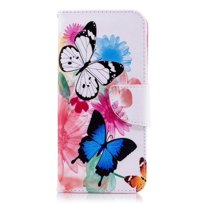 Flip Cover Samsung Galaxy A6 Pink Malede Sommerfugle Og Blomster