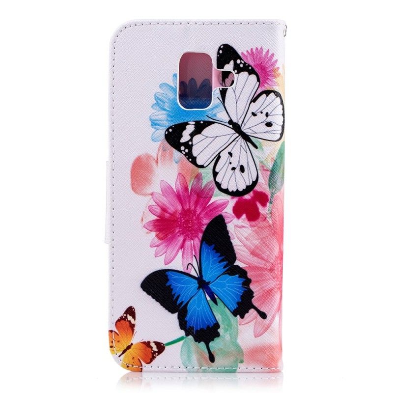 Flip Cover Samsung Galaxy A6 Pink Malede Sommerfugle Og Blomster