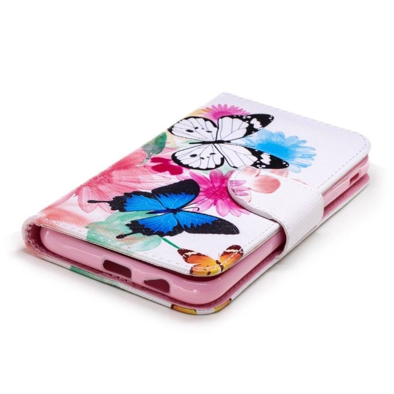 Flip Cover Samsung Galaxy A6 Pink Malede Sommerfugle Og Blomster