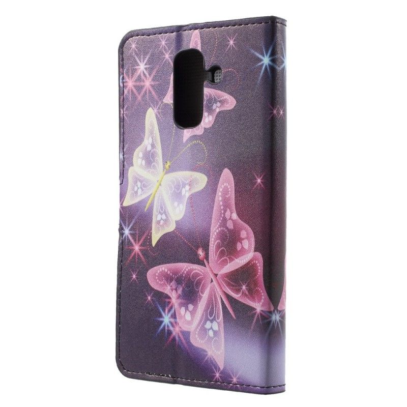 Flip Cover Samsung Galaxy A6 Sort Sommerfugle Og Blomster