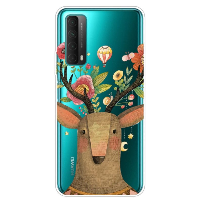 Cover for Huawei P Smart 2021 Gennemsigtig Blomsterhjorte