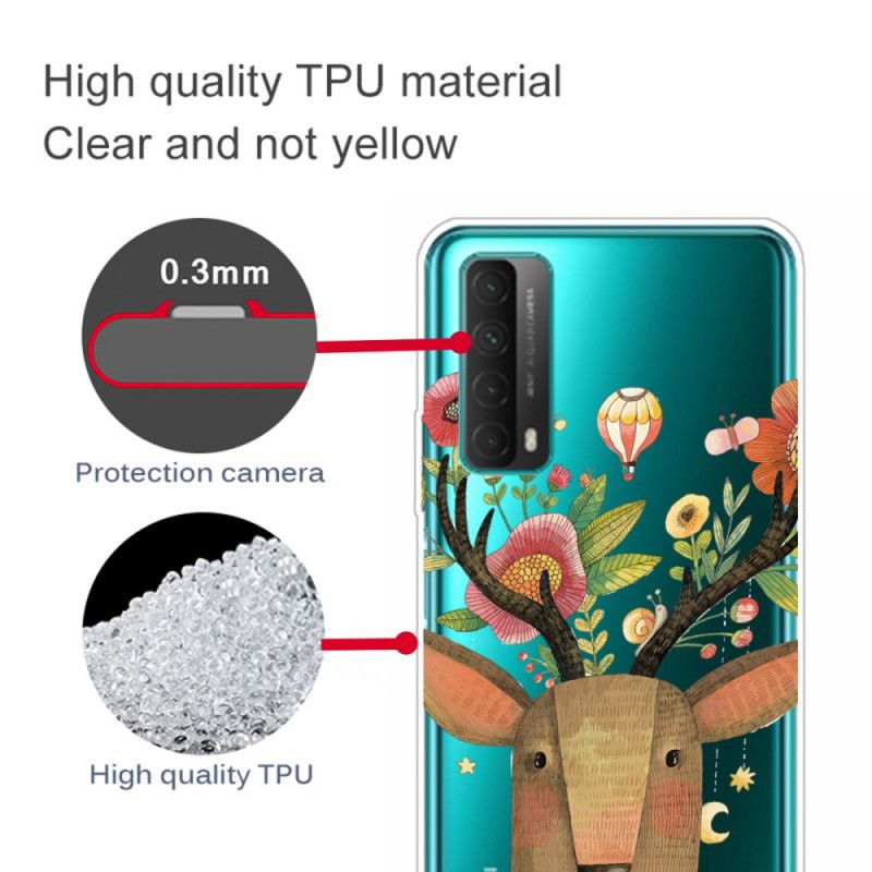 Cover for Huawei P Smart 2021 Gennemsigtig Blomsterhjorte