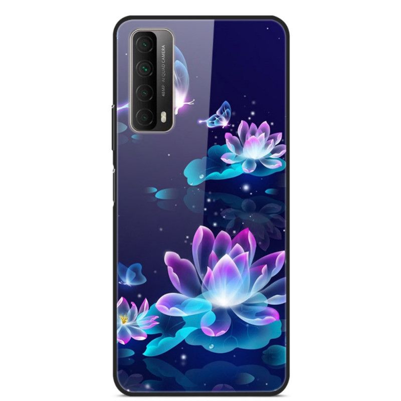 Cover for Huawei P Smart 2021 Mørkeblå Fancy Blomster I Hærdet Glas