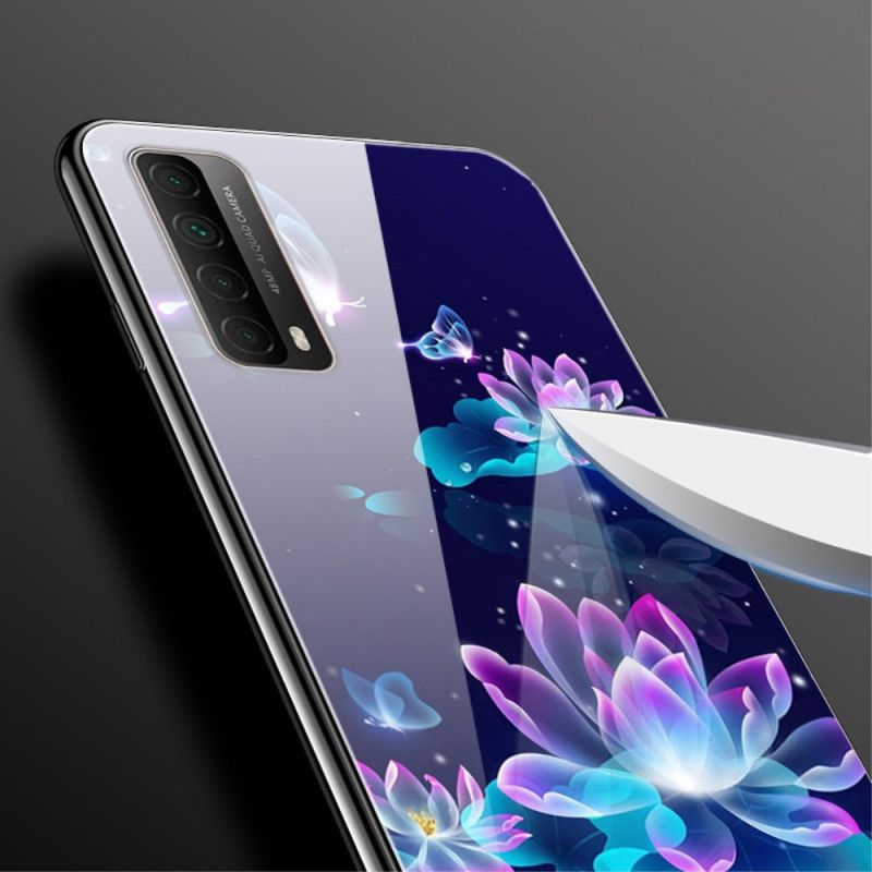 Cover for Huawei P Smart 2021 Mørkeblå Fancy Blomster I Hærdet Glas