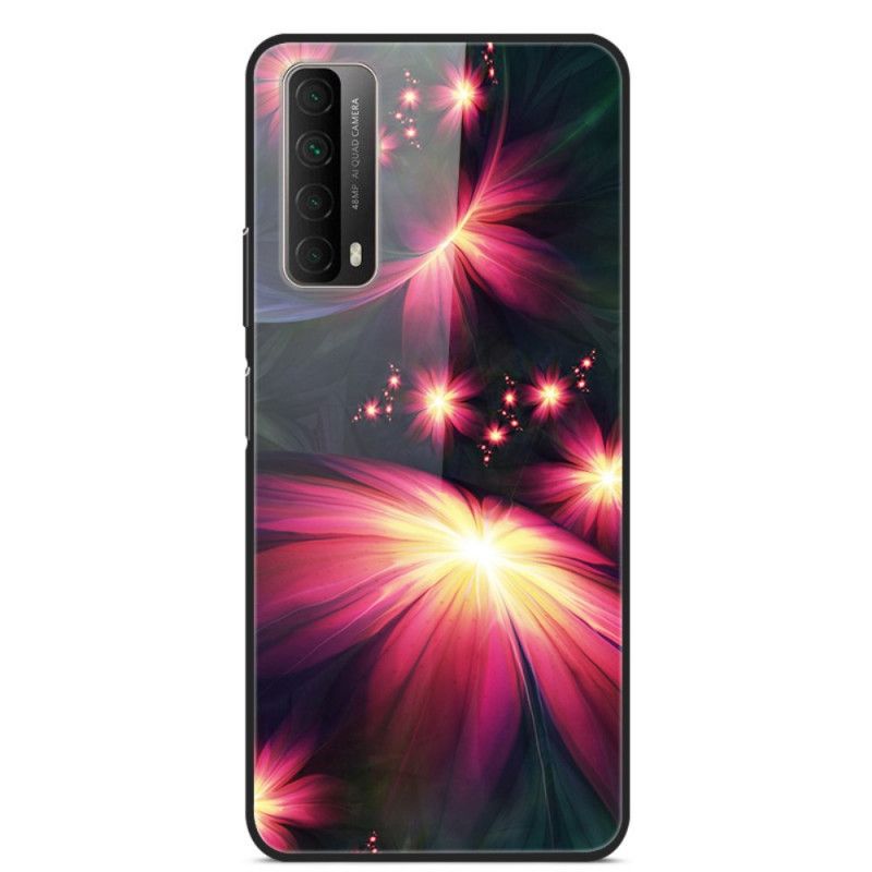 Cover for Huawei P Smart 2021 Mørkeblå Fancy Blomster I Hærdet Glas