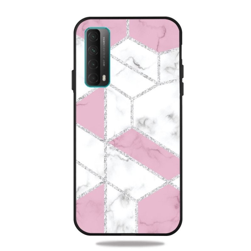 Cover Huawei P Smart 2021 Hvid Klar Marmor Geometri Original