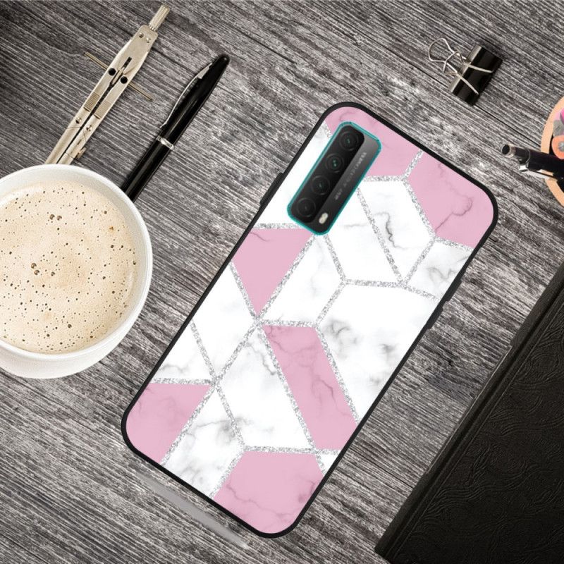 Cover Huawei P Smart 2021 Hvid Klar Marmor Geometri Original