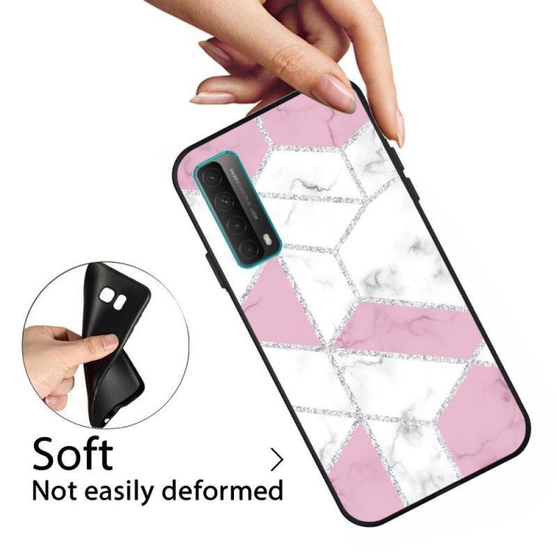 Cover Huawei P Smart 2021 Hvid Klar Marmor Geometri Original