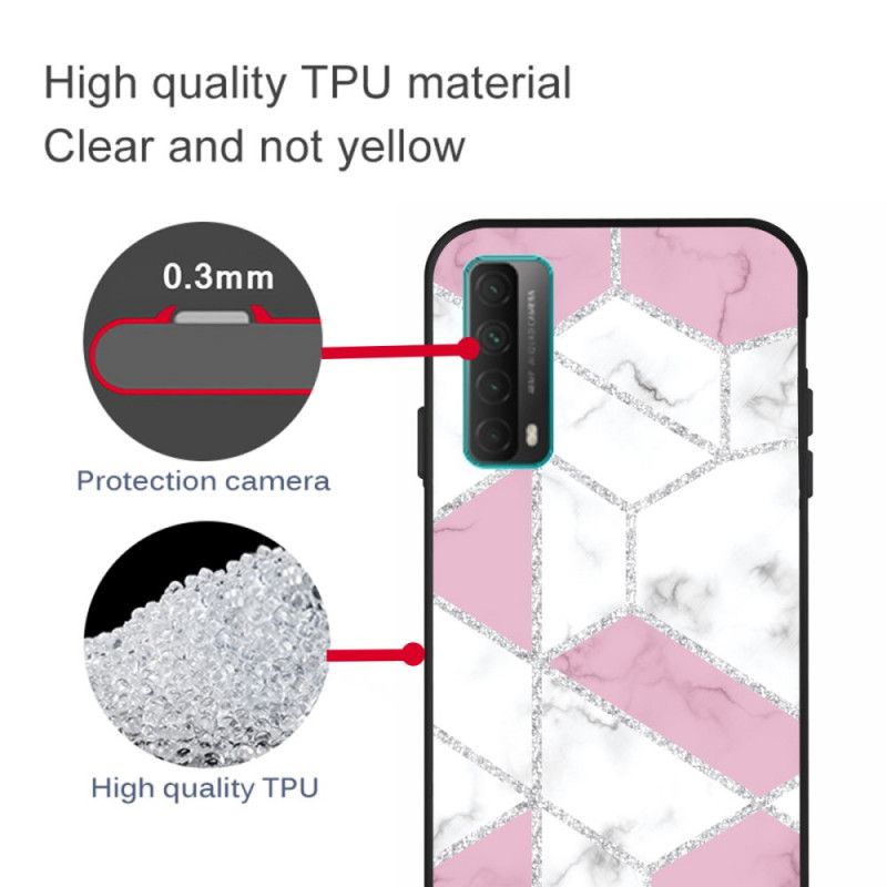 Cover Huawei P Smart 2021 Hvid Klar Marmor Geometri Original