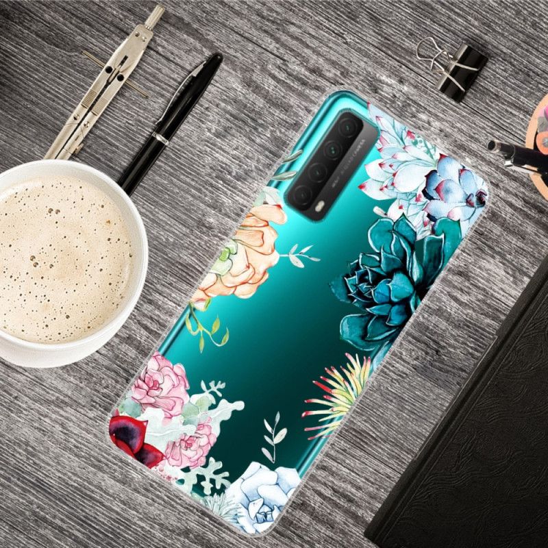 Cover Huawei P Smart 2021 Mobilcover Gennemsigtige Akvarelblomster