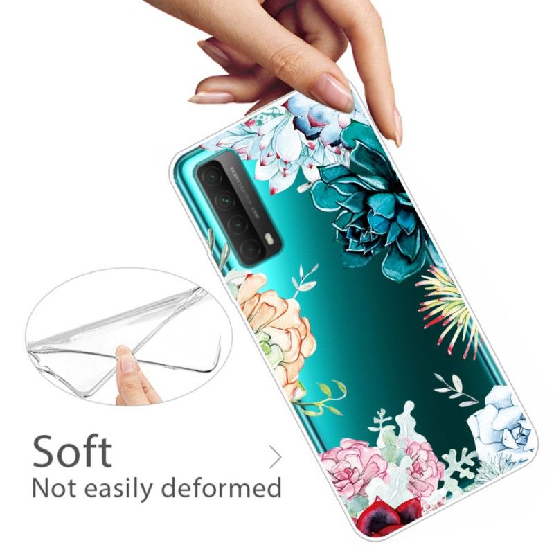 Cover Huawei P Smart 2021 Mobilcover Gennemsigtige Akvarelblomster