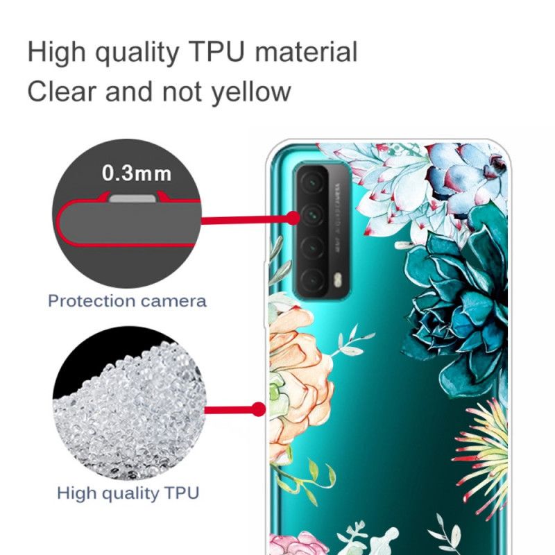 Cover Huawei P Smart 2021 Mobilcover Gennemsigtige Akvarelblomster