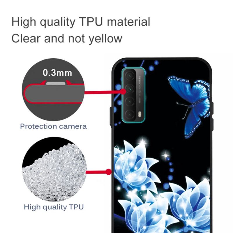 Cover Huawei P Smart 2021 Mobilcover Sommerfugl Og Blå Blomster