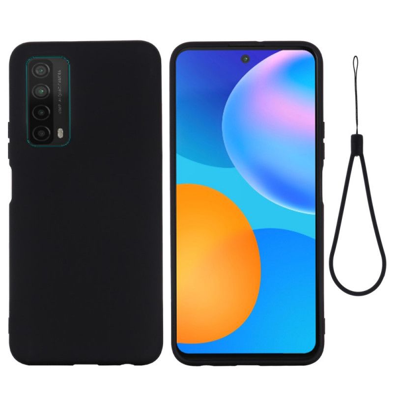 Cover Huawei P Smart 2021 Sort Flydende Silikone Med Rem Beskyttelse