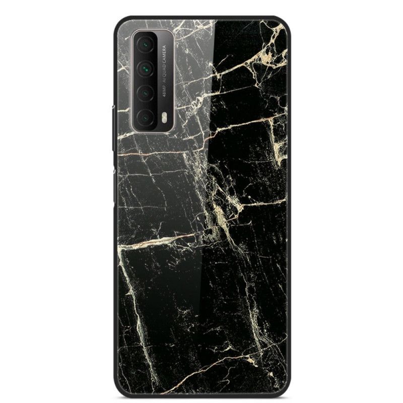 Cover Huawei P Smart 2021 Sort Højeste Marmor Hærdet Glas