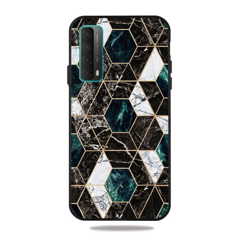 Cover Huawei P Smart 2021 Sort Marmor Med Mørk Geometri