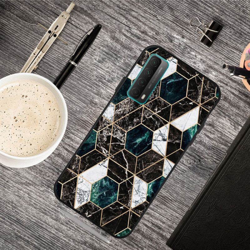 Cover Huawei P Smart 2021 Sort Marmor Med Mørk Geometri