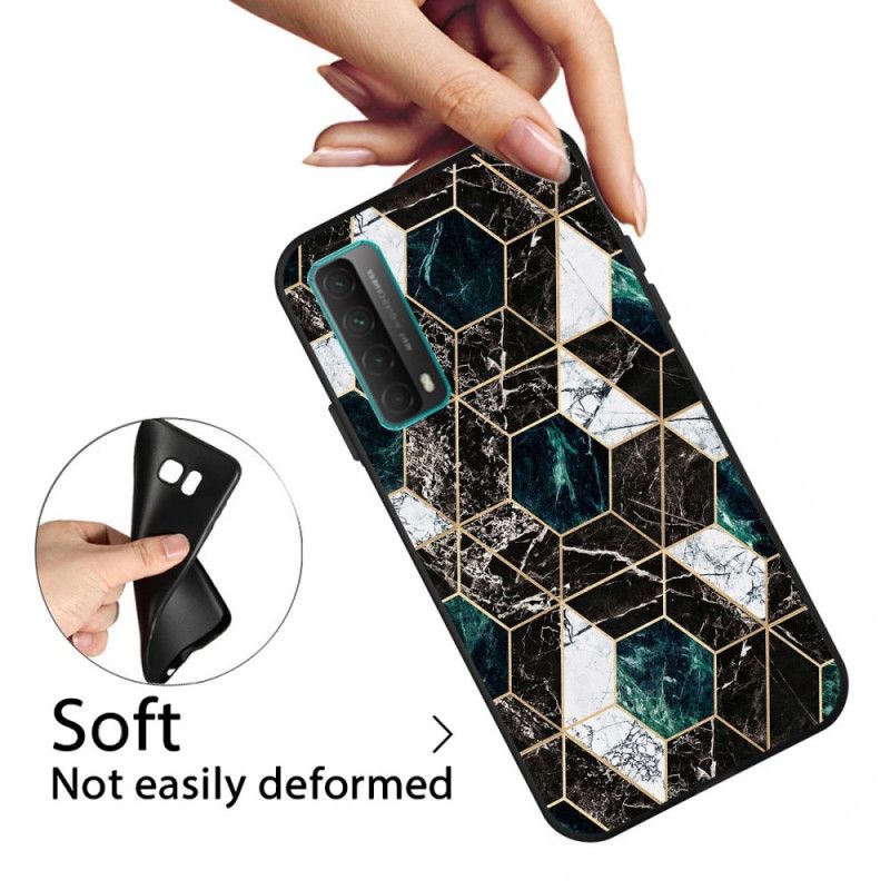 Cover Huawei P Smart 2021 Sort Marmor Med Mørk Geometri