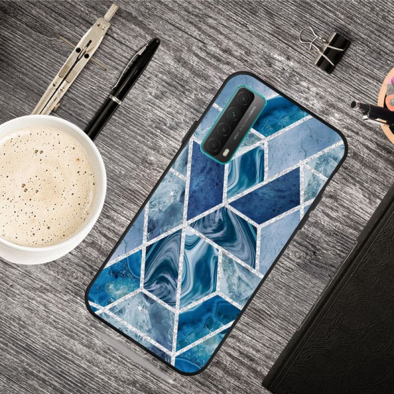 Cover Huawei P Smart 2021 Sort Marmor Med Mørk Geometri