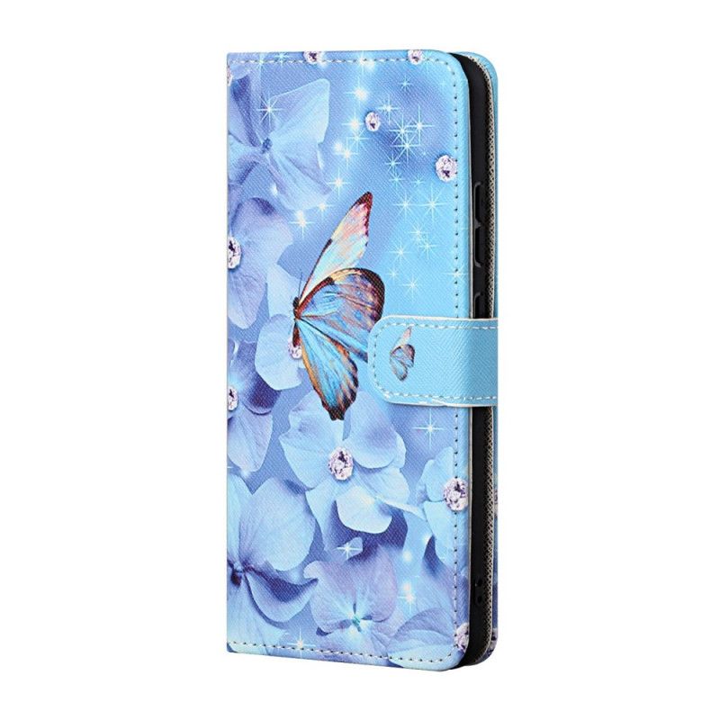 Flip Cover Huawei P Smart 2021 Diamant Sommerfugle Med Rem