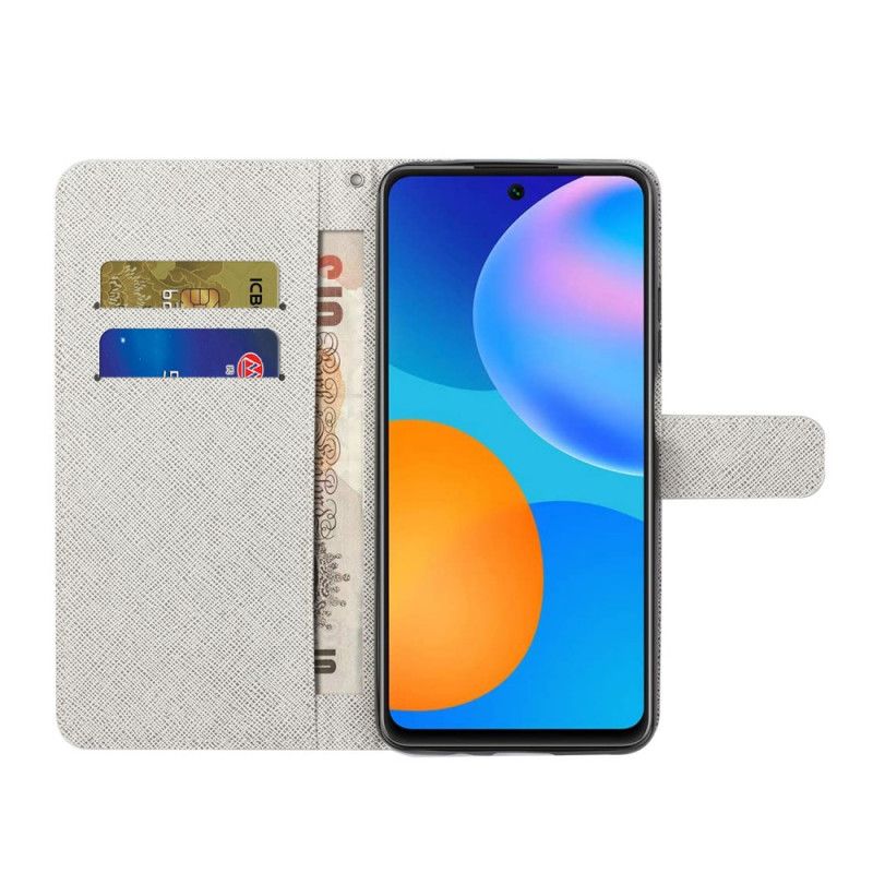 Flip Cover Huawei P Smart 2021 Diamant Sommerfugle Med Rem