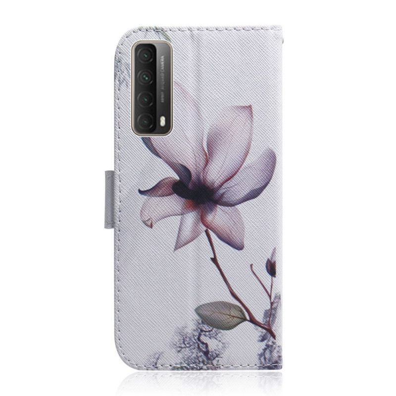 Flip Cover Huawei P Smart 2021 Mobilcover En Lyserød Blomst