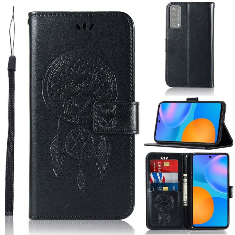 Flip Cover Huawei P Smart 2021 Sort Dreamcatcher Af Ugle I Lædereffekt