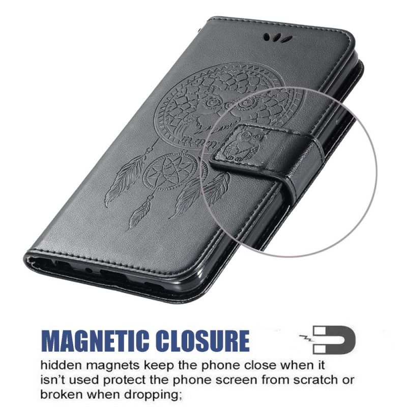 Flip Cover Huawei P Smart 2021 Sort Dreamcatcher Af Ugle I Lædereffekt