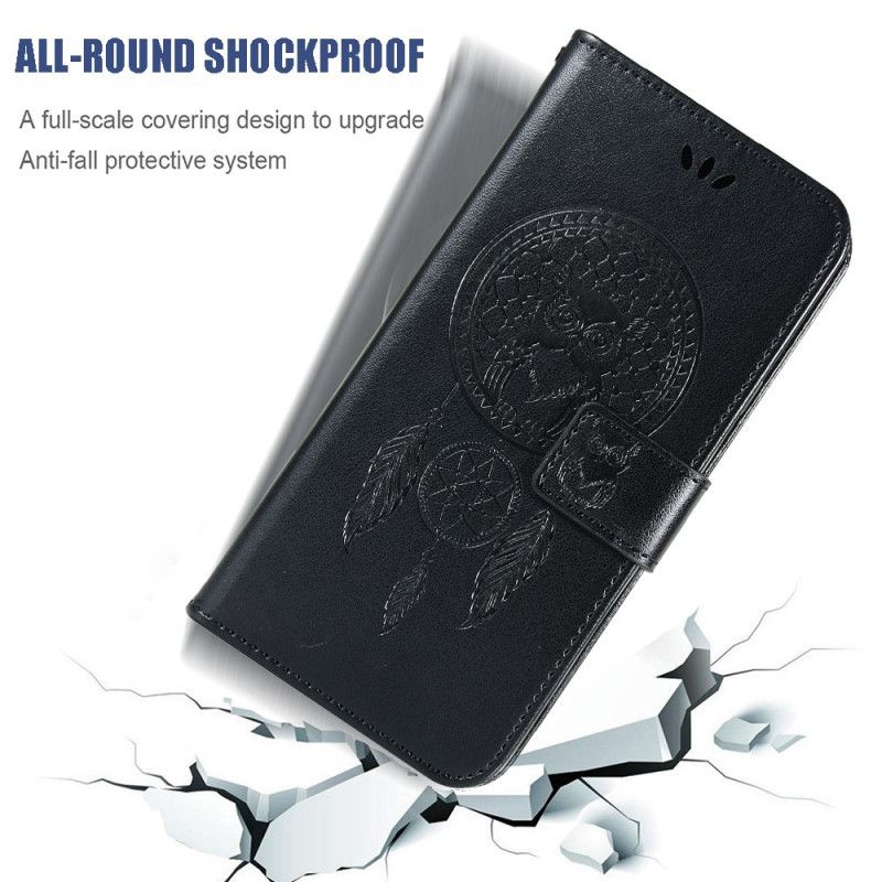 Flip Cover Huawei P Smart 2021 Sort Dreamcatcher Af Ugle I Lædereffekt