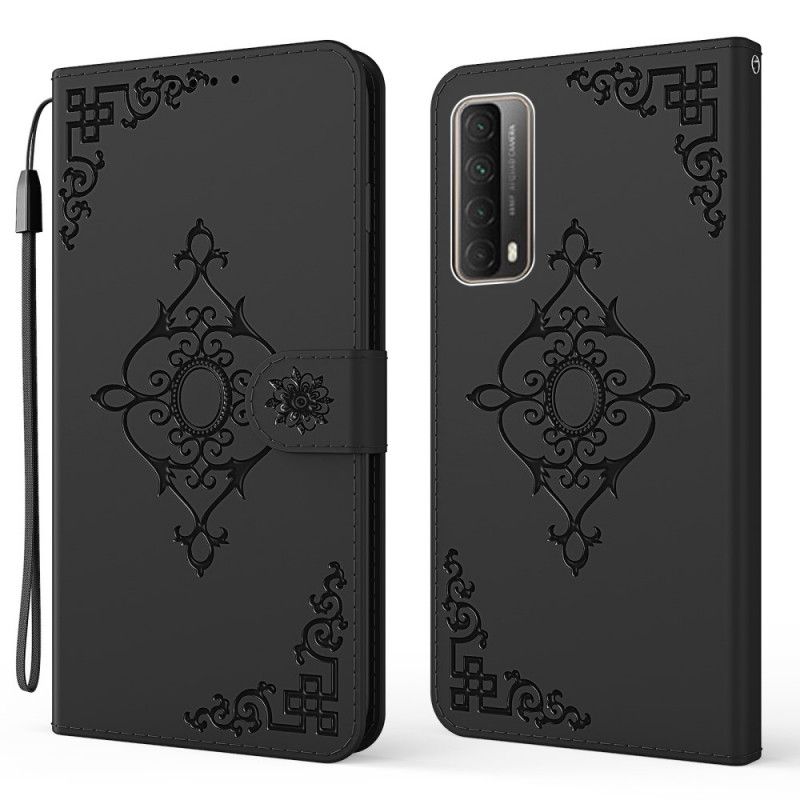 Flip Cover Huawei P Smart 2021 Sort Mobilcover Barokblomst Med Rem