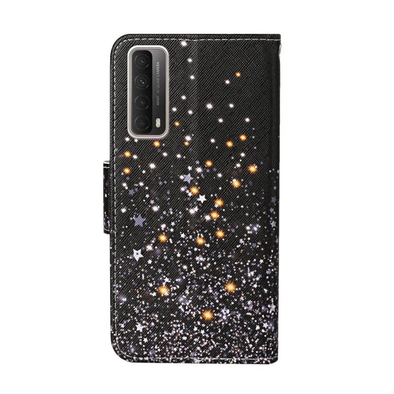 Flip Cover Huawei P Smart 2021 Stjerner Og Pailletter Med Rem