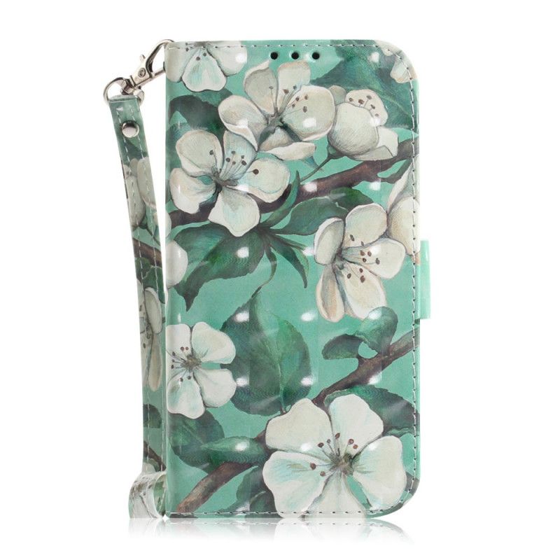 Flip Cover Læder for Huawei P Smart 2021 Blomstrende Gren Med Rem