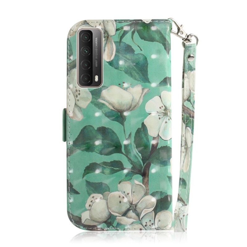 Flip Cover Læder for Huawei P Smart 2021 Blomstrende Gren Med Rem