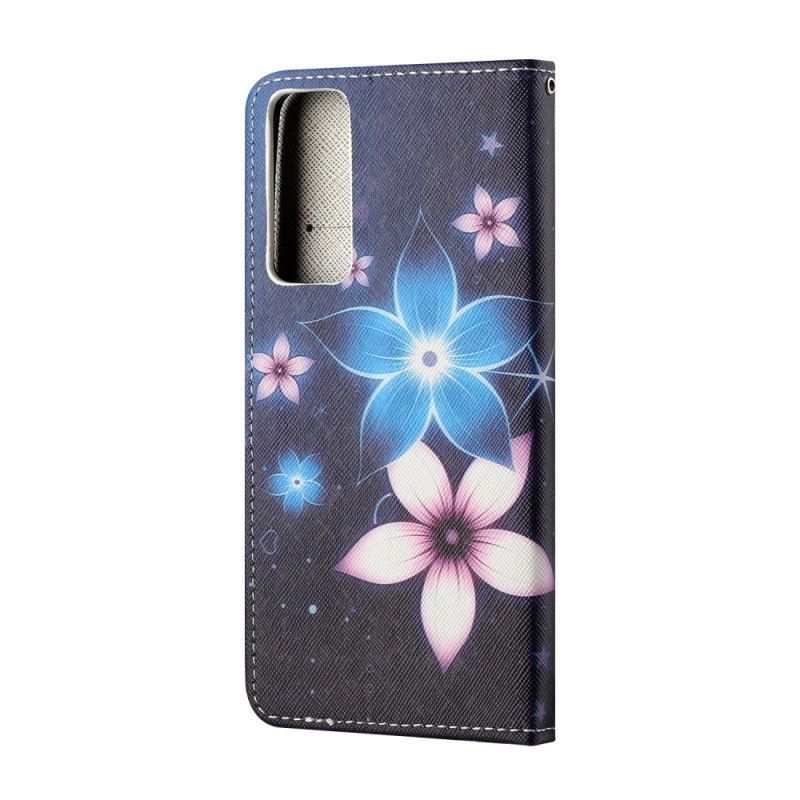 Flip Cover Læder for Huawei P Smart 2021 Måneblomster Med Rem