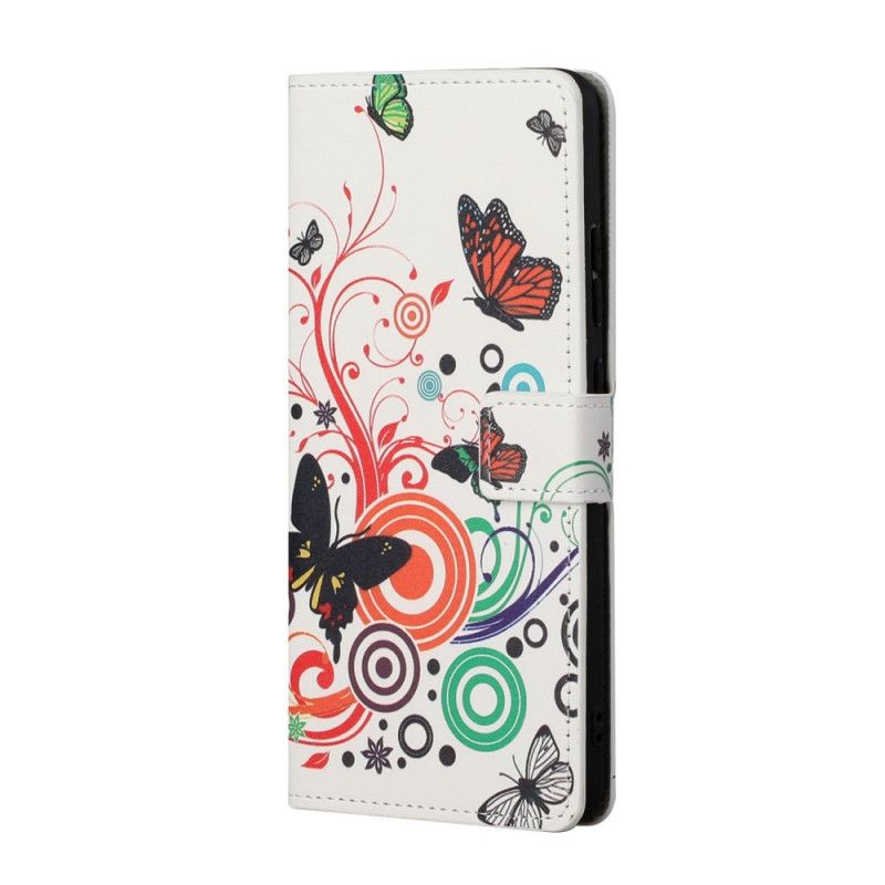 Flip Cover Læder for Huawei P Smart 2021 Sort Sommerfugle Og Blomster