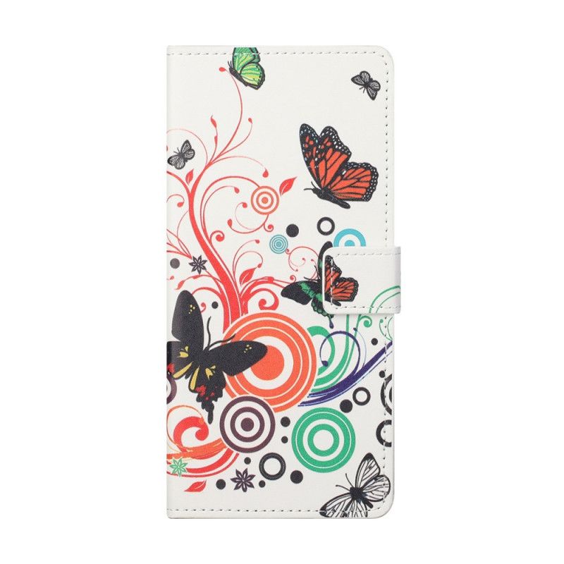 Flip Cover Læder for Huawei P Smart 2021 Sort Sommerfugle Og Blomster