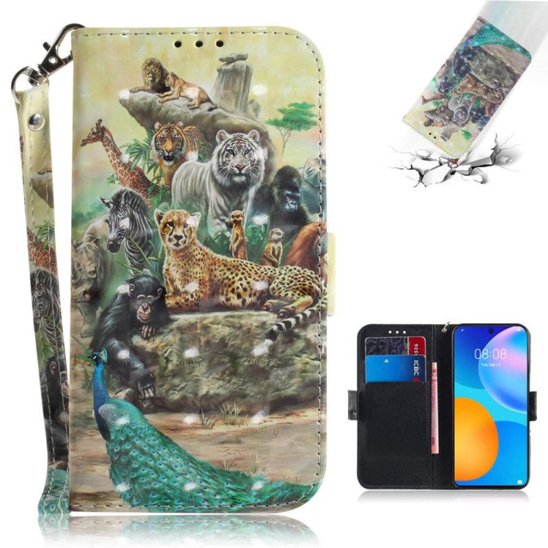 Flip Cover Læder for Huawei P Smart 2021 String Safari Dyr