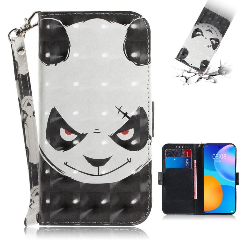 Flip Cover Læder for Huawei P Smart 2021 Vred Panda Med Rem