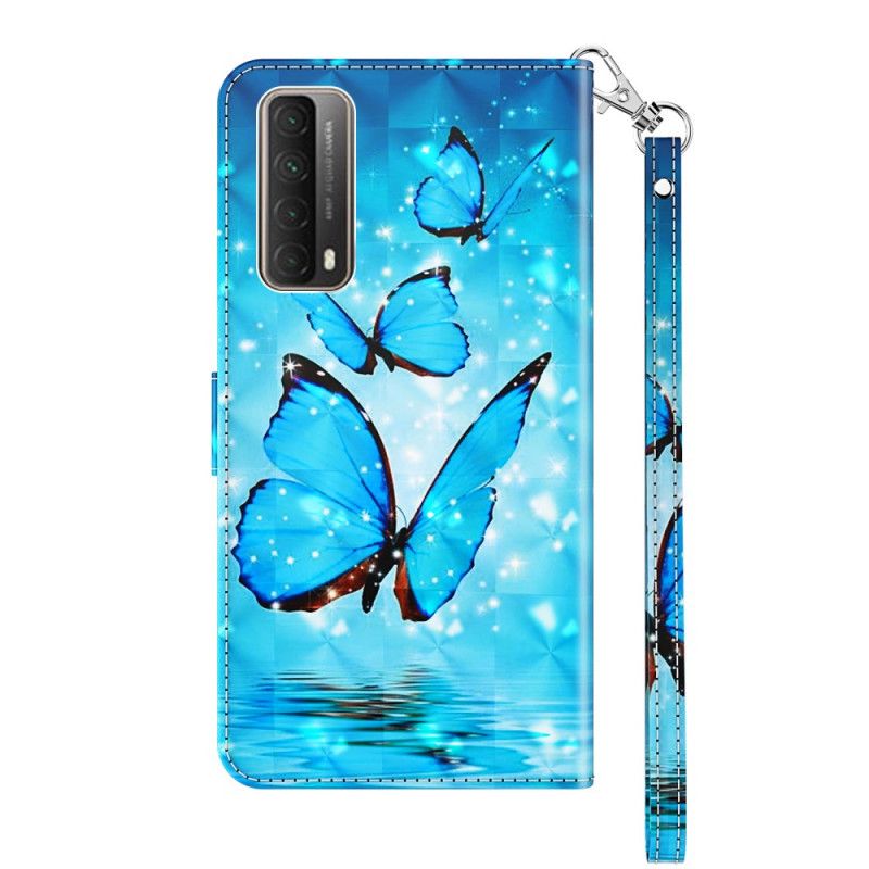 Flip Cover Læder Huawei P Smart 2021 Flyvende Blå Sommerfugle Original