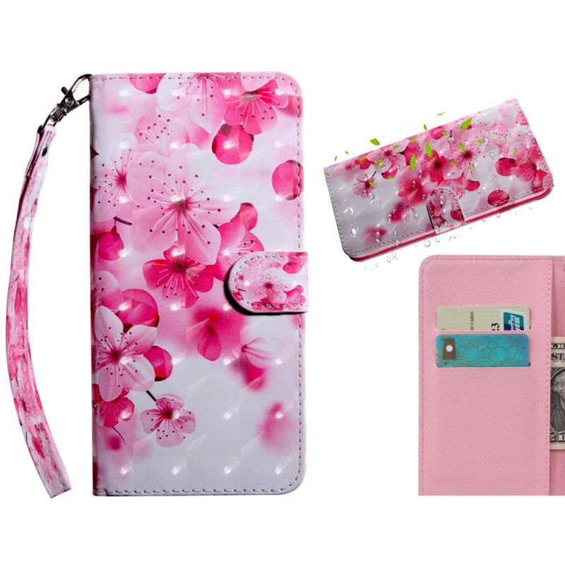 Flip Cover Læder Huawei P Smart 2021 Magenta Lyspletblomster Blomstrer