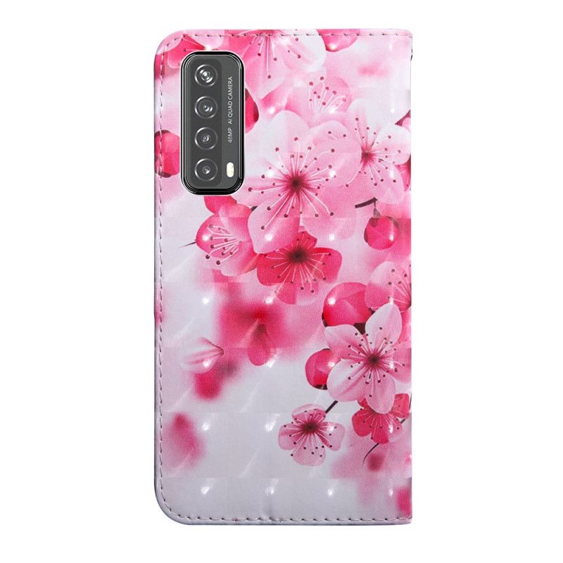 Flip Cover Læder Huawei P Smart 2021 Magenta Lyspletblomster Blomstrer