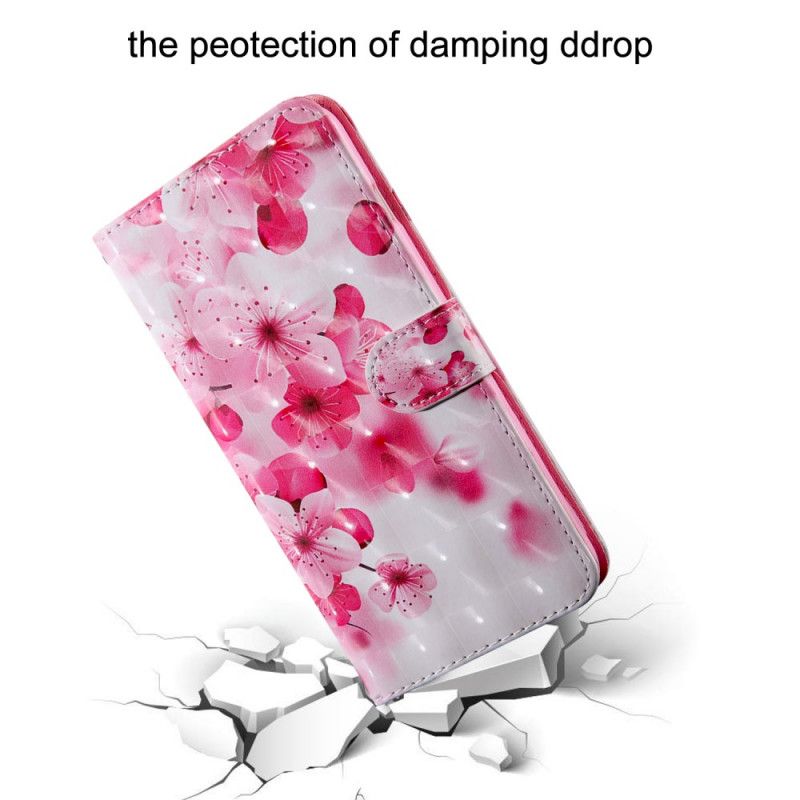 Flip Cover Læder Huawei P Smart 2021 Magenta Lyspletblomster Blomstrer