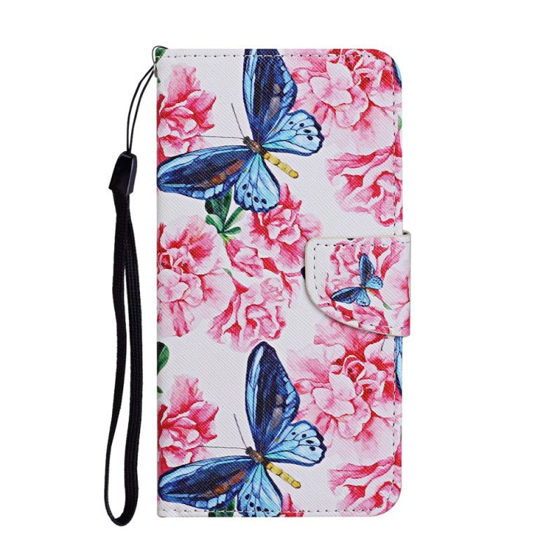 Flip Cover Læder Huawei P Smart 2021 Magenta Thong Blomster Sommerfugle Beskyttelse