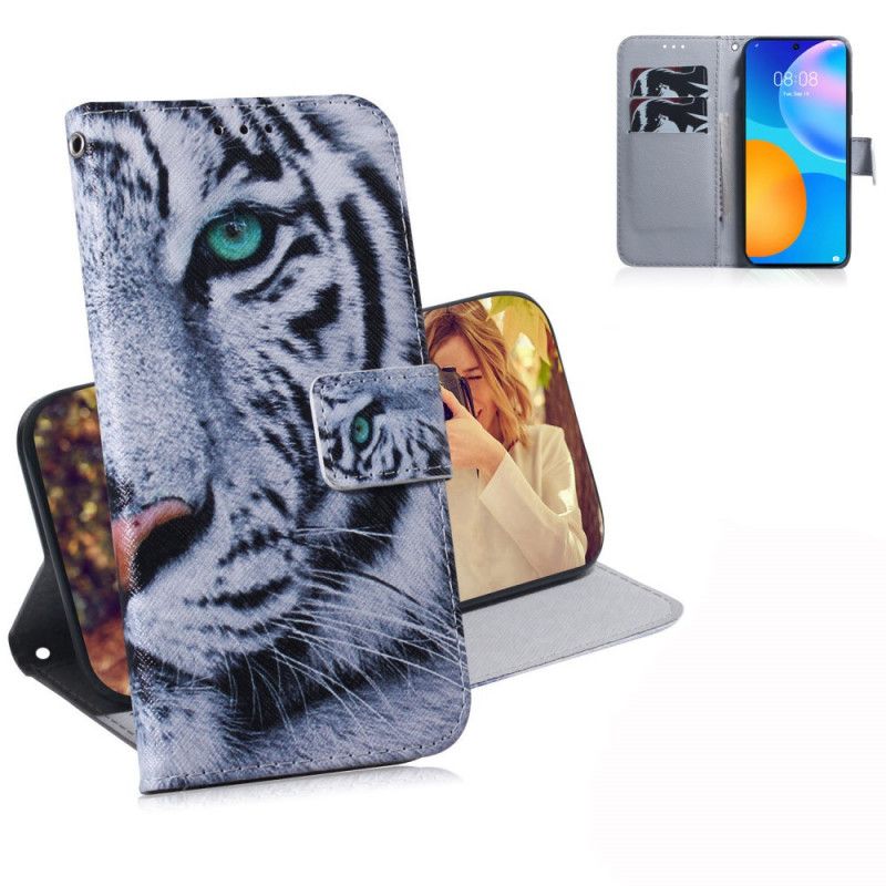 Flip Cover Læder Huawei P Smart 2021 Tiger Ansigt Original