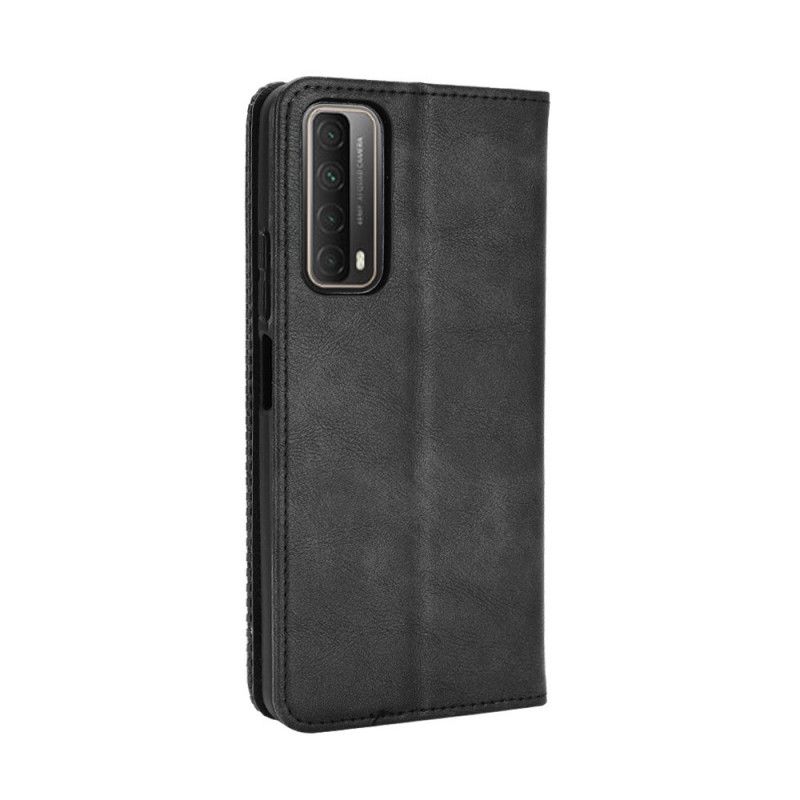 Læder Cover Huawei P Smart 2021 Sort Stiliseret Vintage Lædereffekt Original