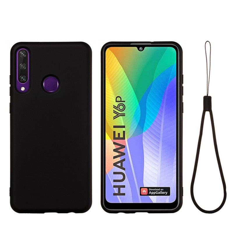 Cover for Huawei Y6p Sort Flydende Silikone Med Rem