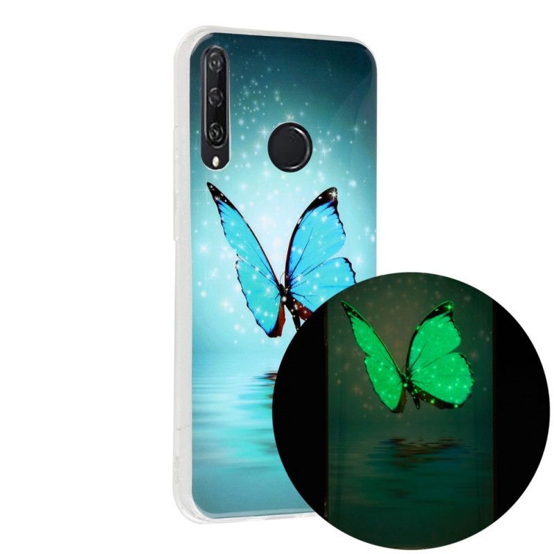 Cover Huawei Y6p Mobilcover Fluorescerende Blå Sommerfugl